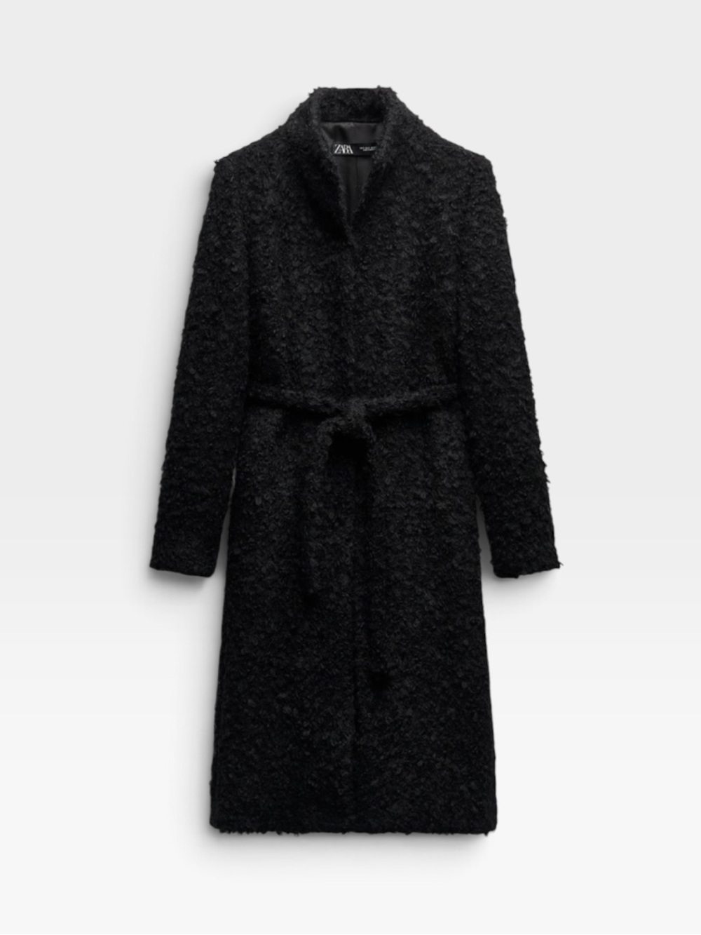 Zara Manteco Wool Boucle Belted Long Trench Coat